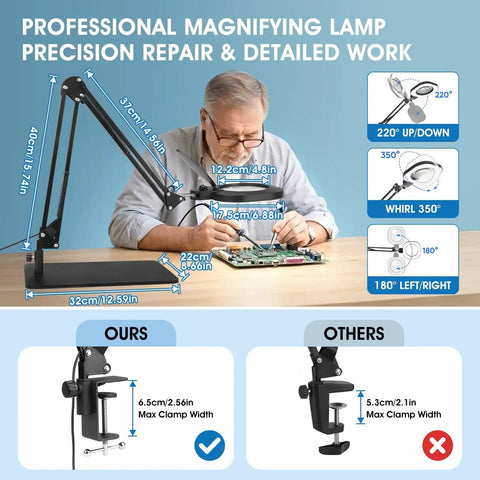 Two In One Magnifying Lamp With Light And Stand For Seniors And Crafts Stepless Color And Brightness Desk Led Clamp Lamp used for electronics repair