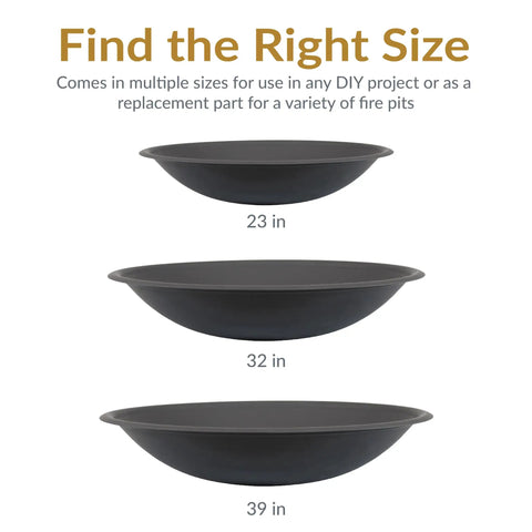 Round 23 Inch Wood Burning Fire Pit Insert For Outdoor Use Replacement Bowl showing 23, 32, 39 inch size options