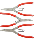 Lock Ring Pliers Set 9 Inch 3 Piece With Straight Right Angle And Thin Bent Curved Tips Made in USA Red Grips Smooth Spring Action