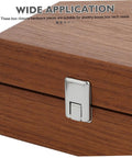 Close-up of a wooden box with a metal latch from 8 Pack Locking Latches For Boxes Sturdy Metal Cold Rolled Steel Wood Box Clasps Easy Install Lockable Draw Latch Handy For DIY Projects Crafts And Storage Solutions.