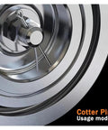 Close-up of a stainless steel cotter pin in use, 230 Piece Stainless Steel Cotter Pin Set With Split Pins In Assorted Sizes M1 M2 M2.5 M3 M4 M5 Go To Heavy Duty Fixings Kit For Auto Machinery Farm And Furniture Easy Install Open Elastic Pins Burr Free Finish.