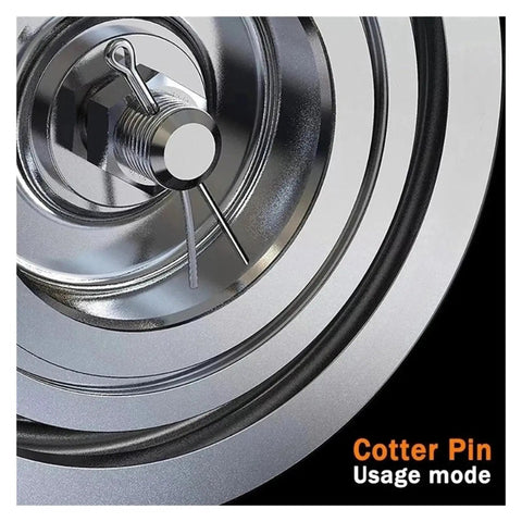 Close-up of a stainless steel cotter pin in use, 230 Piece Stainless Steel Cotter Pin Set With Split Pins In Assorted Sizes M1 M2 M2.5 M3 M4 M5 Go To Heavy Duty Fixings Kit For Auto Machinery Farm And Furniture Easy Install Open Elastic Pins Burr Free Finish.
