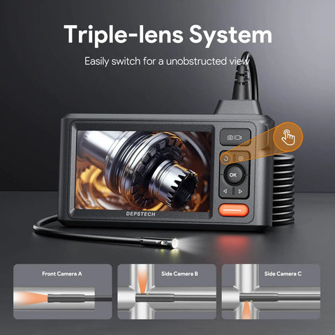 Triple Lens 5 Inch IPS Screen Snake Endoscope Camera With 16.5 Foot Flexible Cable Waterproof 1080P Borescope triple-lens view