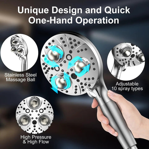 Filter Handheld Shower Head For Residual Chlorine Removal 10 Spray Modes Massage Showerhead With Large 79 Inch Hose close-up