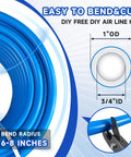 Heavy Duty Compressed Air Line Kit 3/4 Inch By 100 To 300 Feet Triple Layer HDPE Aluminum HDPE Piping coiled blue tubing with bend radius.