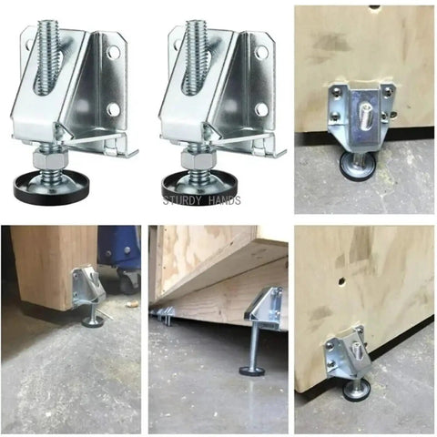 Adjustable Furniture Leveling Feet Set For Sofas Tables Chairs 20Pcs Heavy Duty Leg Levelers With Rotatable Thread Design And Wide Bearing Base To Prevent Scratches And Slippage On Uneven Floors, metal bracket and base installed on cabinet leg