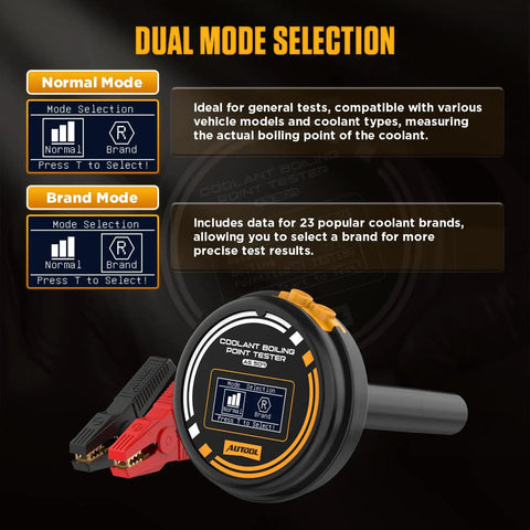 Straight Up Accurate Coolant Boiling Point Tester With Bright Oled Display showing dual mode selection for coolant testing