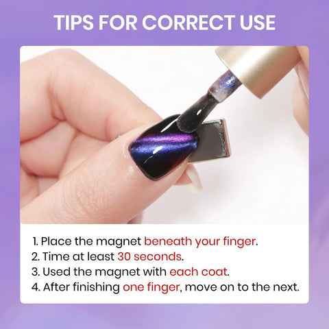 Applying 9D Magnetic Cat Eye Nail Polish Kit With Magnet Quick Dry Finish Dope Holographic Galaxy Lacquer on black base coat