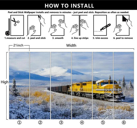 Installation guide for Steam Locomotive Wall Mural With Self Adhesive Backing, Large Train Wallpaper 78.7 by 55.2 Inches