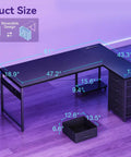 L Shaped Gaming Desk With Four Drawers And Power Outlets For Home Office 61 Inch Corner Desk With USB Charging Port dimensions