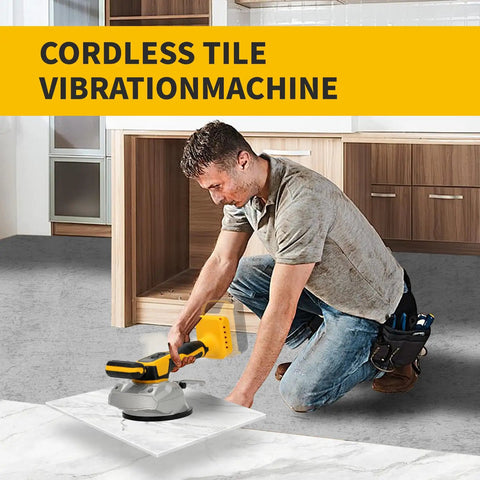 Man using Cordless Tile Vibration Leveling Tool With 8 Speed Digital Display, Go To DeWalt 20V Battery Compatible on floor tile