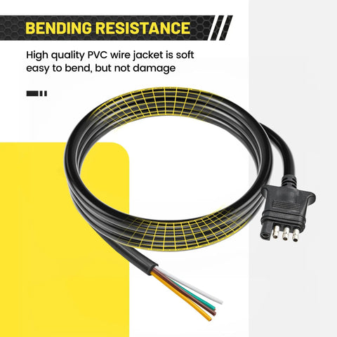Image of 10Ft Trailer Side 4 Pin Flat Wiring Harness with jacketed cable showing bending resistance and color-coded wires.