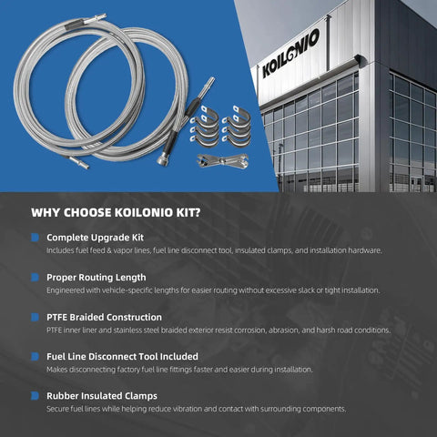 Upgrade Your Ride With Sleek Stainless Steel Braided Fuel Line Kit For Chevy Silverado And GMC Sierra 1500 Classic Or Heavy Duty Models From Year 2004 To 2010 Featuring Durable PTFE Hoses Perfect For Easy Install And Reliable Performance Under Pressure