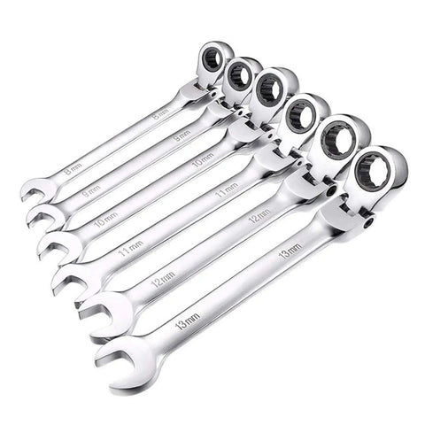 Ratchet Spanner Set With Flexible Wrench Open End And Ring Keys 6 To 24MM Chrome Steel Hand Tool For Cars Easy Grab And Smooth Turn In Tight Spots Rust Resistant Pro Grade Durable Wrench Kit For Everyday Repairs