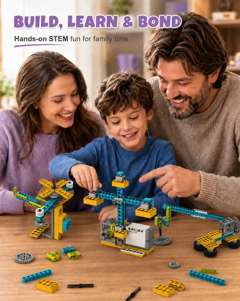 Hands On 50 In 1 STEM Science Kit For Kids Ages 8 12 Motorized Building Toy For Boys And Girls Educational Engineering Set birthday gift, family building scene