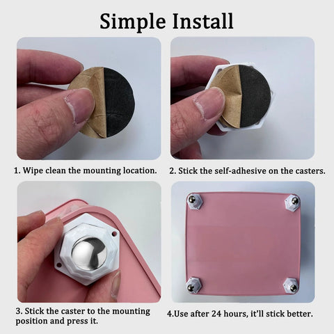 Simple installation guide for Self Adhesive Mini Caster Wheels For Small Kitchen Appliances And Countertop Items, 8 Pack