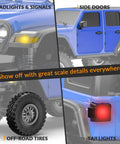 RCS24 1/24 Off Road RC Truck 4x4 Crawler With Bright Headlights Waterproof RTR Blue showcasing headlights, doors, tires, and taillights