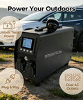 Plug And Play 3KW V2L Power Adapter Gun For Tesla Model 3 Y S X With Clear Lcd Display And Heavy Duty Battery Guard on grass with Tesla.