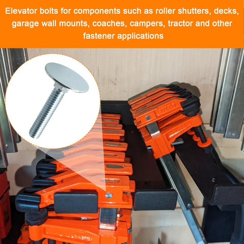 10 Pack Hella Sturdy Elevator Bolts 1/4-20 X 1-1/2 Inch Flat Head Heavy Duty Fasteners with galvanized finish and flush mount design.