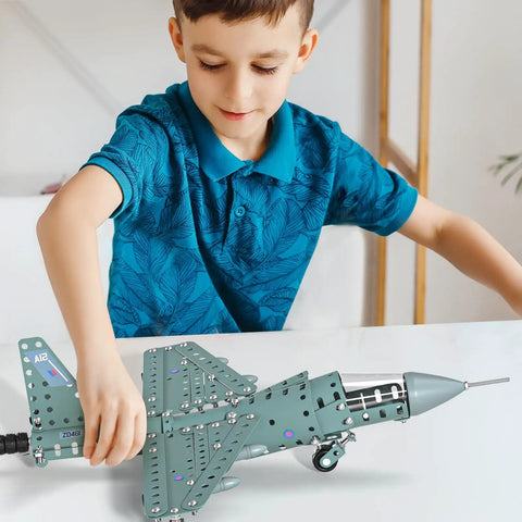 Child assembling Metal Airplane Model Kit For Kids 8 9 10 11 12 Teens Hands On DIY STEM Building Toys with metal parts and tools