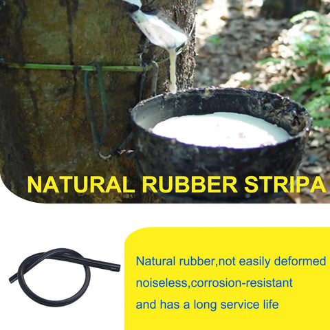 Natural rubber strip for wiper blades, shown dripping from a tree, ideal for noise reduction and resistance.