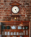 Metal Pendulum Clock Replacement Part, 5.90 Inch Wall Clock Accessory displayed on brick wall above kitchen cabinet