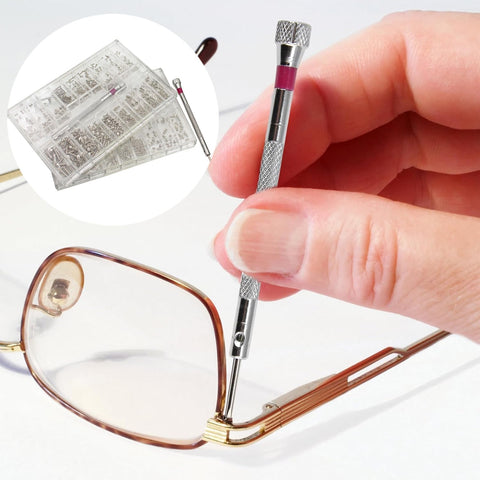 Micro Screw Repair Kit With Precision Screwdriver, 630 silver stainless micro screws used on eyeglasses, organized case inset