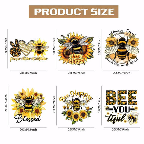 Six Pack Bee Sunflower Iron On Transfers Dope DTF Paper Decals For T Shirts Hoodies Jackets Positive Text Washable