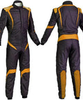 Pro Go Kart Racing Suit For Adults Lightweight Breathable Driving Gear With Custom Digital Printing For Team Colors Sponsors Or Personal Branding For Men And Women Size Large 54 in black with yellow accents, front and back view.