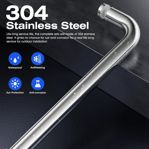 Rock Solid Single Sided Towel Bar Polished Chrome Shower Handle 24 Inch Centers showing 304 stainless steel with water droplets.