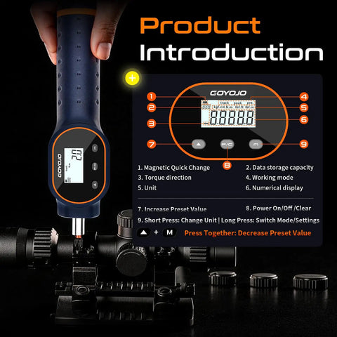 Digital Torque Screwdriver With Adjustable Range From Seven Point Zero Eight To Seventy Point Eight Inch Pounds Or Zero Point Eight To Eight Newton Meters Buzzer And Magnetic Bits Nine Hundred Ninety Nine Data Storage For Gunsmithing And Mounting, digital display