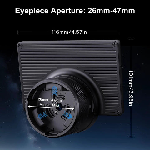 Back view of WiFi Digital Eyepiece For Telescopes With 4.3 Inch HD Screen And 1080P Real Time Imaging showing dimensions