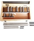 Pro Grade Keyway Broach Kit 18 Piece HSS Metric Set With 4mm 5mm 6mm 8mm Broaches shown in wooden box with bushings