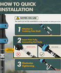 Ultralight Collapsible Trekking Poles For Hiking assembly instructions, showing step-by-step guide for pole connection.