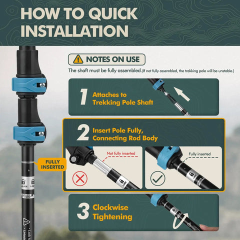 Ultralight Collapsible Trekking Poles For Hiking assembly instructions, showing step-by-step guide for pole connection.