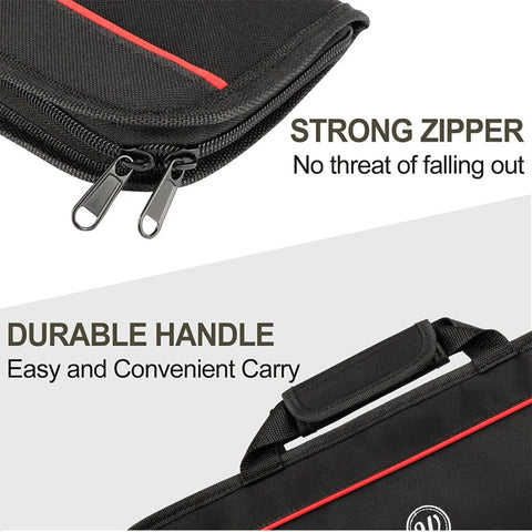 Close-up of strong zipper and durable handle on Roll Up Knife Bag Case With Zippered Pouch For Secure Knife Transport Camping Kitchen Gear