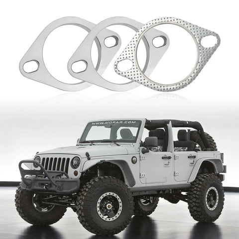 Beefy 2.5 Inch Two Bolt Exhaust Flange Repair Kit With Premium Stainless Steel Muffler Gasket And Rugged Exhaust Bolts For No Sweat Underbody Auto Fix And Rattle Free Exhaust Performance with three stainless steel flanges.  