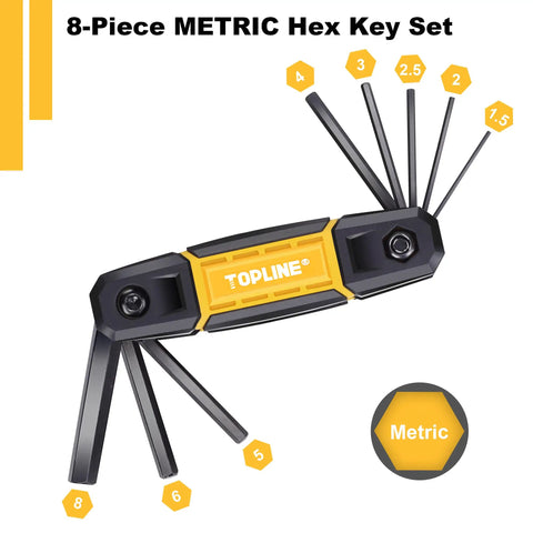 Three Pack Folding Allen Wrench Set Includes SAE Metric And Torx Keys, Portable Hex Key Kit Featuring 8-Piece Metric Set