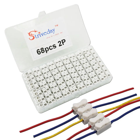 Effortless Push In Terminal Connectors Set 2 Pin Spring Loaded Wires 18 To 28 AWG Tool Free Insertion Vibration Resistant Locking