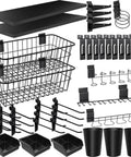43 Piece Slat Wall Organizer Kit With Hooks, Shelves, Bins, Baskets, Cups, And Screwdriver Holders Black Storage System items
