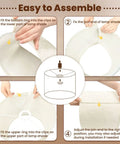 Step-by-step installation guide for Marble Granite White Drum Lamp Shade With Pink Graphic Abstract Pattern for various bases.