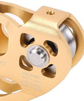 Close-up of Heavy Duty Zipline Pulley Kit With Tandem Dual Trolleys For Cable Or Rope Lines 30 kN Capacity Aluminum Housing
