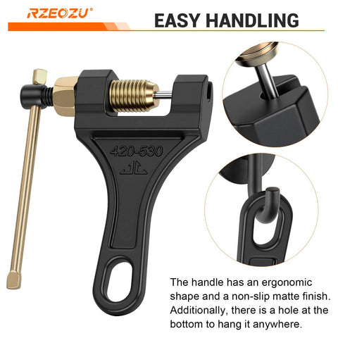 RZEOZU 420-530 chain breaker tool, black with brass screw, ergonomic handle (front view)