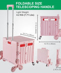 Foldable Utility Cart With Stair Climbing Wheels Telescoping Handle And Collapsible Rolling Trolley Pink for grocery shopping use