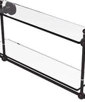Astor Place 22 Inch Two Tier Glass Shelf With Integrated Towel Bar In Antique Bronze, solid brass, 3/8-in tempered glass, side view