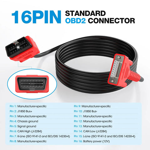 OBD2 Diagnostic Cable For 808 Series Scanners 16 Pin DB15 OBDII Adapter With 5.6Ft Cable shown coiled with connectors visible
