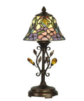 Crystal Peony Accent Lamp With Antique Golden Sand Art Glass Shade, Classic Retro Vibe Leaded Glass Style Decor Light