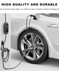 Wall Mounted Carbon Steel Garage Hooks Ev Charger Holder Anti Slip Coating Heavy Duty Storage for EV charging cable on wall next to car.