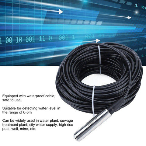 Liquid Level Transmitter And Sensor For 4 To 20mA Water Level Detection, 0 To 5 Meter Range, stainless steel, rugged cable