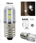 Top Tier Dope E10 LED Light Bulbs 5 Pack 6V Cold White 6500K Miniature Screw Base Replacement Lamps For Vintage Flashlights Holiday Decor And Workshop Gear showing dimensions and E10 base design.